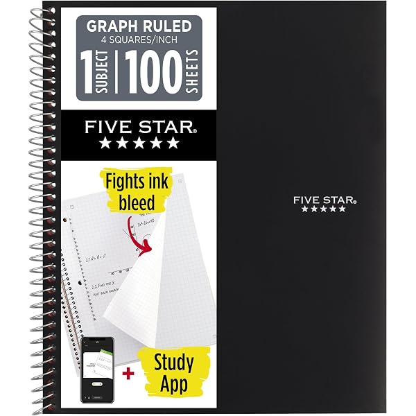 2箱＋5箱 Five Star Spiral Notebook + Study App, 5 Subject, College Ruled