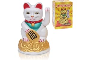 Flanacom Gato que saluda - Gato de la suerte japonés que saluda - Figura oscilante amuleto de la suerte oficina escritorio - divertidos artículos de broma - regalo de despedida colega - regalo de