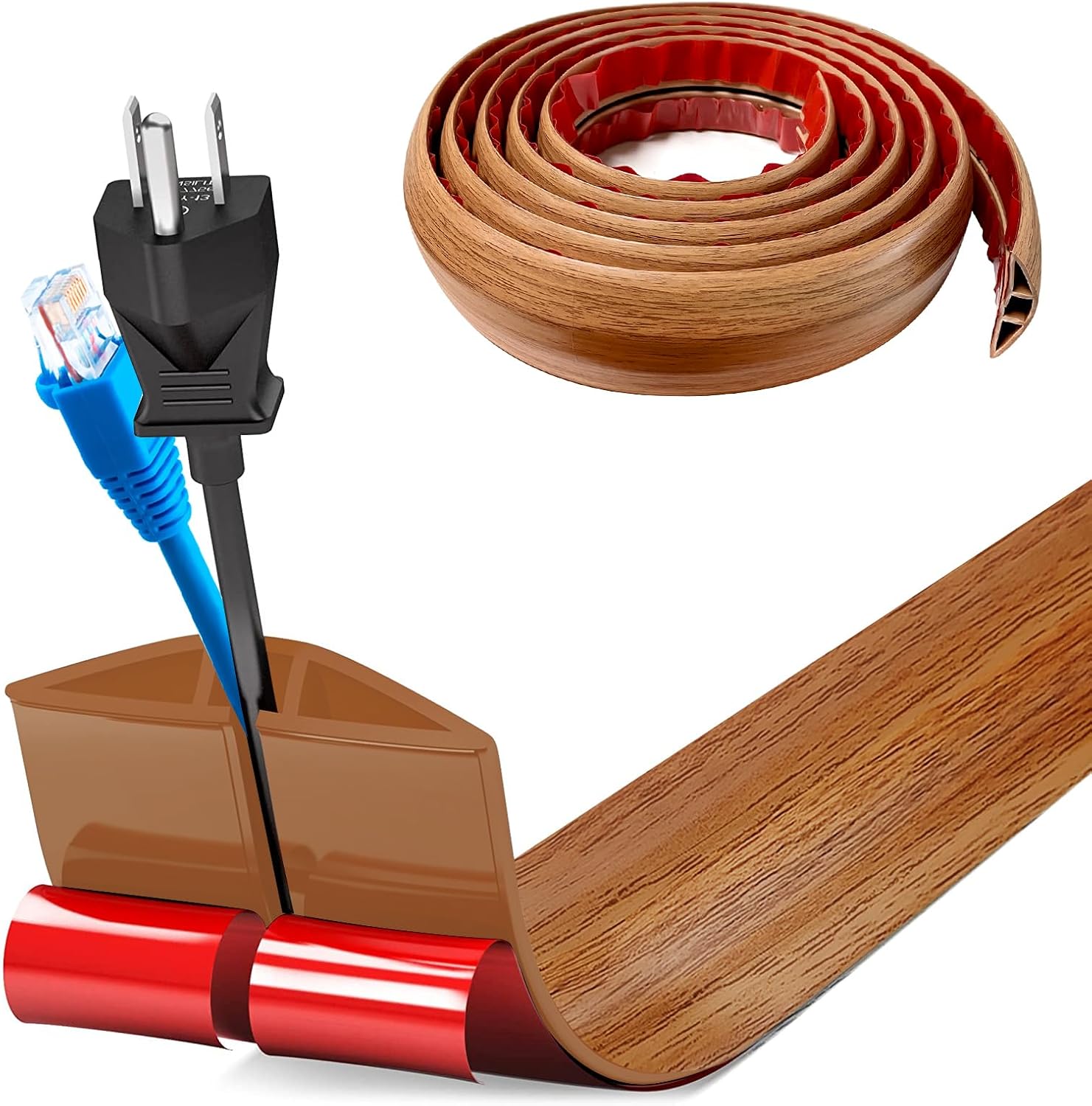Pasacables Suelo, Canaleta Cables Suelo, 1M x5cm Protector de Cables para Suelo, Cubiertas de Suelo para Cables Autoadhesiva Montaje para Todos los Hogar, Oficina, Escuela, Almacén(Madera Amarillo)