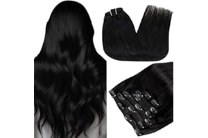 RUNATURE Extensions Echthaar Clip Schwarz 50cm 7Pcs Seamlaee Haarverlängerung Lang Menschliches Haar 120g #1B