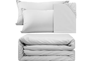 BESCH Juego de Funda Nordica 100% Microfibra de Poliester Suave 4 Piezas - Juego de Funda Edredónes 220x220cm y con 2 Funda de Almohada 50x75cm (Gris Claro)