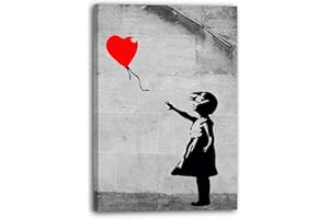 Printed Paintings Banksy - Impression sur Toile Banksy Ballon (40x60cm) - La petite fille au ballon - Banksy tableau sur Toile avec cadre - Street Art Graffiti
