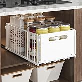YunNasi Cabinet Organizer, White, 1Block 38D X 25W X19H CM | Removable, Sliding Storage Shelves, Closet Organizer, Sliding Ba