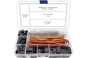 YIXISI 40 Sets 3 Broches JR Connecteur Servo, Connecteur Universel de Câble de Servo et Kit de Broches à Sertir Mâles et Femelles, avec 3m 22AWG 3 Circuits Câble, Compatible avec Futaba JR Hitec
