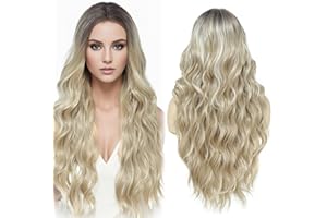 PARXITN Peruka z długimi falowanymi syntetycznymi włosami, 60 cm, koronka, przedziałek na środku, naturalne syntetyczne włosy, peruka na co dzień, na imprezę, cosplay, peruki damskie