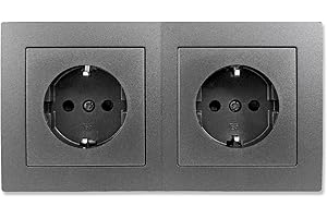 ETT MC POWER Lot de 3 prises murales | Flair | Beginner 2S | 2 prises de courant avec contact de protection avec cadre, double prise 250 V/16 A, borne à vis, gris foncé, anthracite, mat