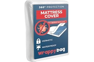 WRAPPYBAG Waterproof Mattress Protector Anti-Bed Bug & Dust Mite Protector – Chemical-Free Mattress Cover – Fits 135x190 cm – Available in 7 Sizes and Heights