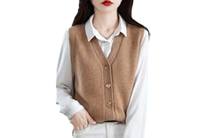 Ownwfeat Damen-Strickweste Aus Wolle Mit V-Ausschnitt Und Knöpfen, Ärmellos