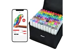 Vokiuler 80 Farben Marker Stifte, Alkohol Marker mit kreativen App, Twin Marker Set für Erwachsene Zeichnen Manga Illustration, Als Geschenk für Weihnachts une Geburtstag mit Tragetasche