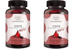 ‎WOWTAMINS wowtamins EISEN Bisglycinat + Vitamin C 2er Pack als leckere Eisen Gummibärchen/vegan/zuckerfrei/hochwertiges Eisen-Chelat für Frauen und Kinder bei Eisenmangel oder PMS / 240 Stk