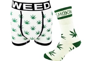 Itzu Men's Boxer Shorts Briefs Trunks and Highlife Socks Ganja Weed Leaf Print Calf Hi Socks Set UK 6-11