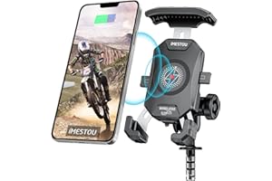iMESTOU Soporte de Teléfono para Horquilla de Moto, Cargador Inalámbrico/USB C con Bola de 25mm para Ducati, BMW...Motocicletas con Agujeros de Horquilla de 12-25.4mm para Smartphones de 4.0"-6.8"