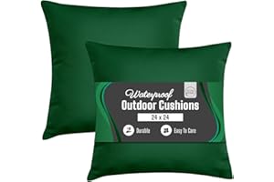 Rohi Waterproof Outdoor Cushions 2 Pack Filled – Decorative Waterproof Cushions for Garden, Patio, Couch, Tent, Balcony and Sofa (Dark Green, 18" x 18")