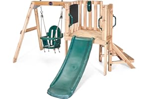 Plum Play Kids Outdoor Junior Activity Centre Swing and Slide Garden Multiplay Set for Climbing - Chalkboard, 4ft Slide, Baby Swing Seat - Children Toddlers 12 Months Plus