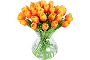 JUSTOYOU Tulip Real, Flores Artificiales para Ramos de Boda, hogar, Hotel, decoración de jardín, Eventos, Navidad, como Regalo, Naranja, 20 Piezas.