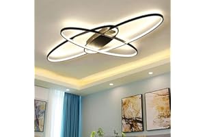MINIFAIR Living Room LED Ceiling Lights,90 CM Dimmable Light Fixtures with Remote Control,Modern Chic Oval Design Flush Mount Chandelier Lighting for Bedroom Dining Room Kitchen Lamp,Black