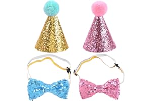 MEMOFYND 2 cappelli per compleanno, 2 pezzi, papillon, cappello per compleanno, cappello da festa, cappello per animali domestici, decorazione per animali domestici, mosche per cani
