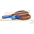 Navaris Frescobol Beach Rackets Set - Includes 2 Wooden Paddles and 2 Balls - Varnished Outdoor Wood Paddle Bat Ball Game for Park or Garden