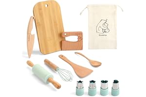 RODELNA Kindermesser, 12 teiliges Sicherheit Kindermesser, Küchenset Kinder Schneideset für echtes Kochvorgänge, Montessori Messer aus Holz Kindermesser-Set, Kleinkinder Kochset von 2-10 Jahren (Sage Grün)