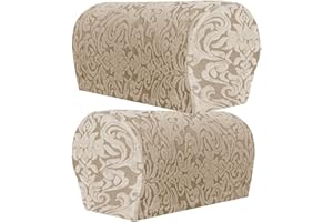 XIEHUZA Jacquard Stretch Armrest Covers, 1 Pair Armchair Covers with Twist Pins for Arms, Arm Covers Soft Polyester Arm Caps Non Slip Furniture Protector For Chair, Sofa, Couch (Khaki)
