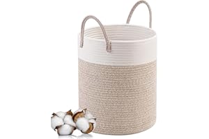 ANSHUKE Cesto Portabiancheria Pieghevole con Manico Intrecciato Ceste Vimini Grandi Cestino Fatto a Mano in Corda di Cotone per Biancheria per Libri, Giocattoli, Coperte(46 x 38 cm)