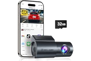 REDTIGER 4K Dashcam Voiture Avant, Dash Cam Antivol avec Vision Nocturne, WDR, Enregistrement en Boucle, WiFi, Installation en Deux Étapes, Carte 32 Go Incluse, Prend en Charge Jusqu'à 256 Go（F11）