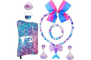 XIEXIESHER Bijoux Enfants, Ensemble Bijoux Sirène pour Fille, Boîte à Bijoux, Collier Bracelet Bague Boucles d'oreilles Set, Sac pour Fille, Anniversaire Noël Cadeau pour Fille à Partir de 3 ans