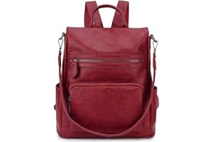 RAVUO Bolso Mochila Mujer, Mochilas Antirrobo de Cuero PU Moda Bolsa de Mano Mochilas Casual para Escuela Viaje Compras,Rojo
