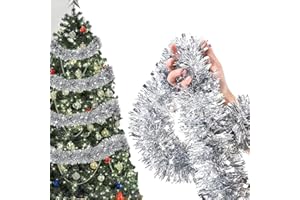 Weyying 6 Stück Metallische Lametta Girlanden, Weihnachten Lametta Girlande, Festliches Weihnachten Lamettaa, Lametta Twist Girlande, 2M, für Weihnachten, Geburtstag, Party, Festival (Silber)
