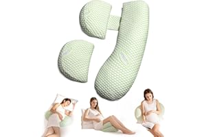 AMAZEFUN Schwangerschaftskissen für Schwangere mit abnehmbarem Bezug - Komfortables Stillkissen und Stützkissen während der Schwangerschaft kissen - ideales Kissen für Frauen in der Schwangerschaft (Grün)