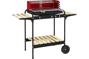 Outsunny Barbacoa de Carbón con Ruedas Barbacoa Portátil con Parrilla Ajustable en Altura Estantes y 6 Ganchos para Picnic Ca