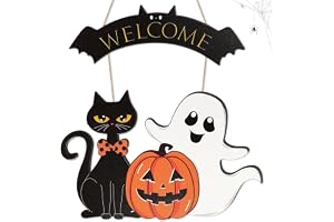 Halloween dekoration dörrskylt, halloween dörrdekoration av trä 35 cm, ytterdörrdekoration med välkommen text, pumpa, spöke