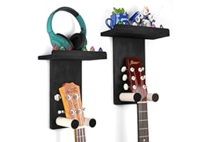 VINCOURNA Porta Chitarra da Muro, Appendi Chitarra da Muro Set da 2, Supporto Chitarra, Reggi Chitarra per Chitarra Acustica, Electric Guitar, Basso, Ukulele - Nero