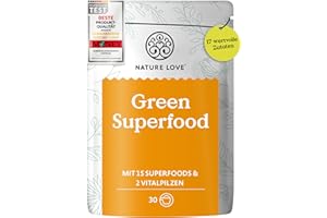 ‎NATURE LOVE NATURE LOVE® Green Superfood - 300g - 15 Superfoods und 2 Vitalpilze - u.a. mit Gerstengras, Spirulina & Moringa - Greens Pulver ohne Aromen, Süßstoffe oder zugesetzten Zucker - vegan & laborgeprüft