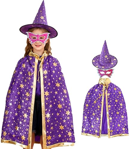 Cape à Capuchon Enfant Sorcière - Déguisement Halloween Robe Cape Pour Filles Garçons 100cm