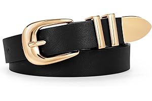 WERFORU Women Fashion Leather Waist Belt for Pants Jeans Ladies Western Thin Belt with Gold/Silver Buckle
