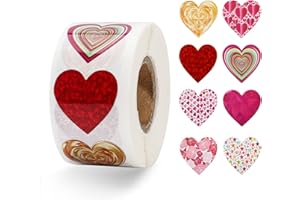 GUUFOO 500 adesivi a forma di cuore autoadesivi a forma di cuore, 8 stili, impermeabili, colorati per matrimoni, San Valentino, feste, scrapbook e regalo per decorare