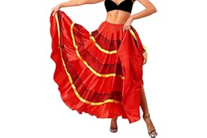 inhzoy Jupe Danse Espagnole Flamenco Femmes Maxi Grande Balançoire à Volant Longue Danse du Ventre Latine Costume Ballroom Performance