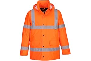 Portwest S460 Men's Winter Traffic Jacket Hi Vis Hooded Work Coat Reflective Fully Lined Zip Safety Utility Waterproof Reflective Workwear