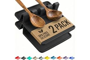 Cooler Kitchen Svart silikon-skedhållare för spis med droppskydd (2-pack) – värmebeständig, BPA-fri redskapshållare och skedställ för köksbänken – grillredskapshållare för stekspadar