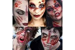 EIKEJI 300+ Halloween Scars Tatuaggi, 30 Fogli Tatuaggi Ferite Halloween, Tatuaggi Temporanei Cicatrici Halloween, Impermeabile, Realistici, Cicatrici Finte puntelli di trucco, per trucco cosplay di Hallo