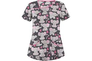 BSJJ Scrub Top,Women's Workwear Tops Stretch Mock Wrap Shirt Short Sleeve V-Neck Mock Wrap Top Working Uniform Comfortable Loose Women Shirt