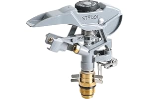 STYDDI Metall Rasensprenger Kopf zur Bewässerung größerer Flächen bis 538m², Zink Impuls-regnerkopf mit 1/2-Zoll-NPT-Gewinde, Kreisregner Sprengweite von 20° bis 360°, Impact und Sektorenregner