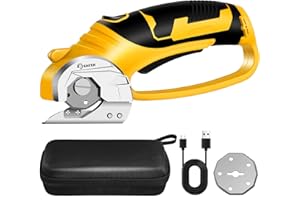 Saker Cordless Electric Scissors,4V Rechargeable Cardboard Box Cutter Fabric Scissor with Safety Lock & LED Light,Power Rotary Cutter for Leather Carpet Plastic Cutting (Cordless Scissor, Green)