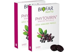 BIOFAR PHYTO PHYTOVIRIN PASTILLES -Cistus, Propolis, Sureau noir, Gingembre, Eleuthérocoque, Vitamines C Ester-C® & D3, Zinc Bisglycinate-Immunité, Barrière Naturelle -Sans Sucres -Lot de 48 pastilles