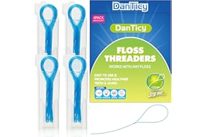 DANTICY Zahnseideeinfädler, Deep Clean Zahnseideeinfädler für Zahnspangen, Brücken und Implantate 200PCS(4Pack),Blau