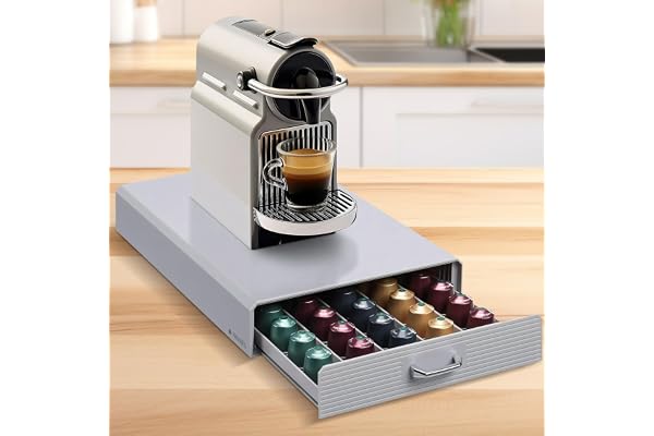 Navaris Tiroir Capsule de Café - Rangement Support pour Dosette Machine à Café Nespresso - Distributeur Range-Dosette 50 Capsules - Gris