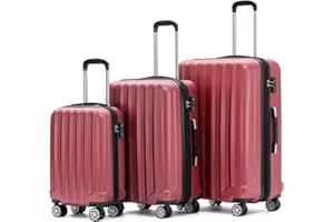 BEIBYE TSA-Schloß 2080 Zwillingsrollen 3 TLG. Reisekofferset Koffer Kofferset Trolley Trolleys Hartschale (Weinrot)