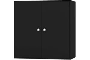 URBNLIVING 2 Tier Wooden Storage Cabinet (Black Unit + Black Doors)