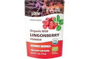 LOOV polvere biologica di mirtilli rossi selvatici, 100% da mirtilli rossi biologici interi liofilizzati, cresciuti spontaneamente nelle foreste del Nord Europa,113 g, crudo, senza zuccheri aggiunti